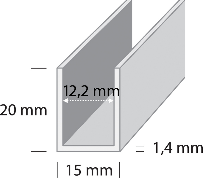 U-lista 15x20x1,4mm valkoinen 2m U4 W2