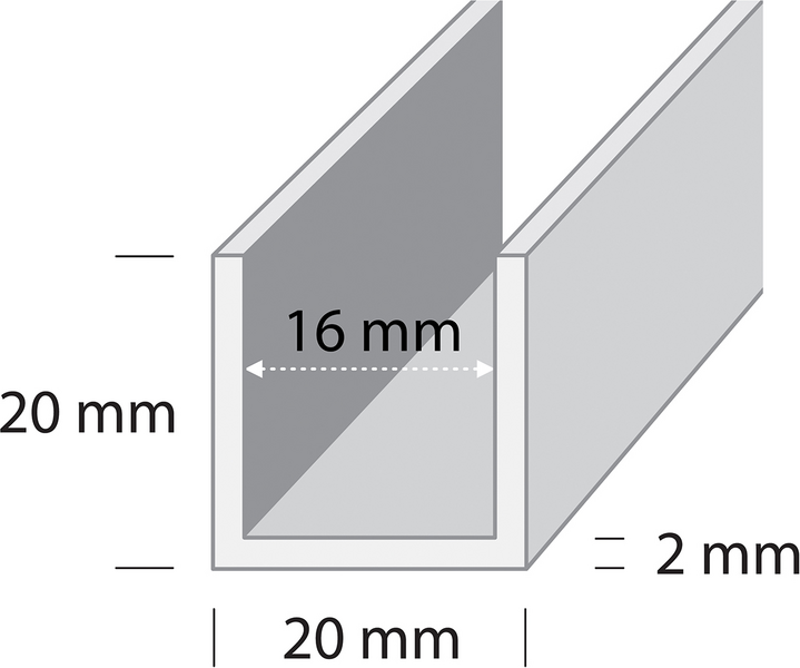 U-lista 20x20x2mm valkoinen 2m U5 W2