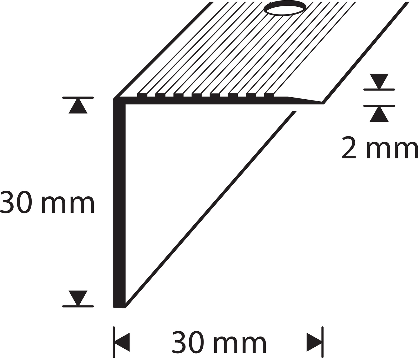 Askelkulmalista 30x30mm pronssianodisoitu uritettu reijitetty 2000mm