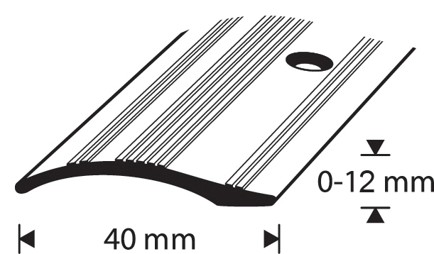 Eritasolista 40mm kulta-anodisoitu tasoero 0-12mm uritettu 2000mm