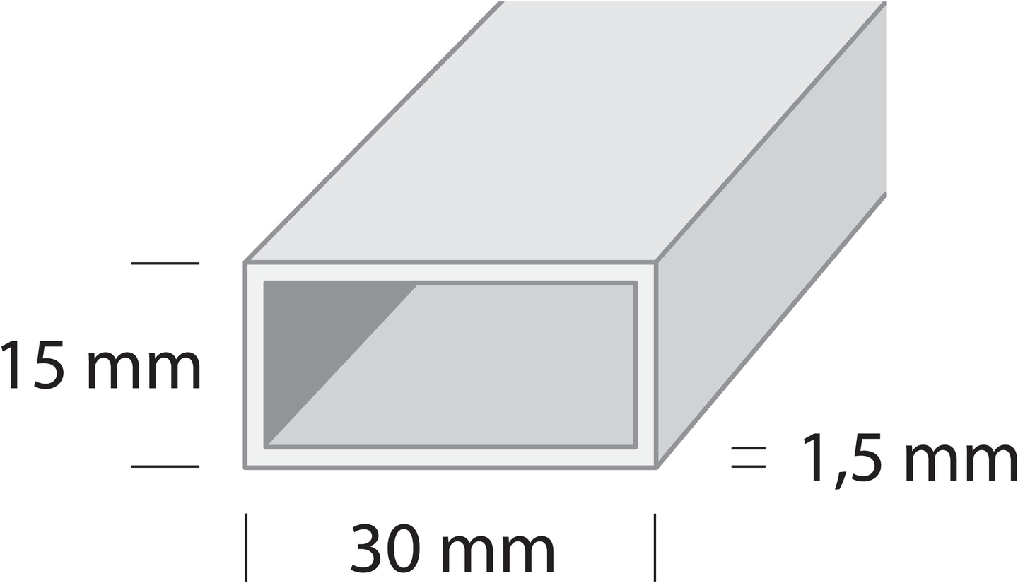 Neliöputki 30x15x1,5mm valkoinen 2m P1 W2