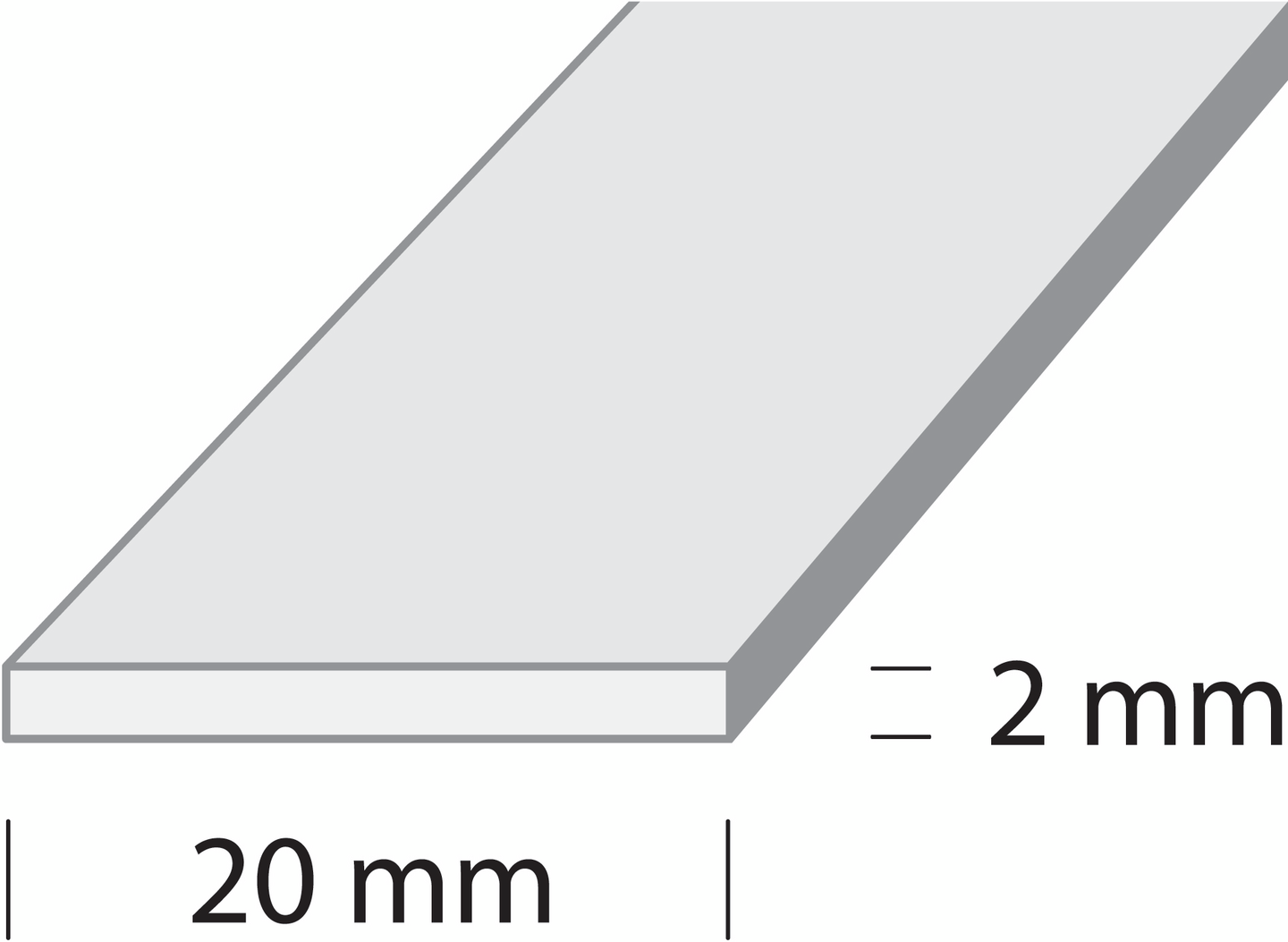 Lattalista 20x2mm 1m alumiini hopea-anodisoitu I1 HE1