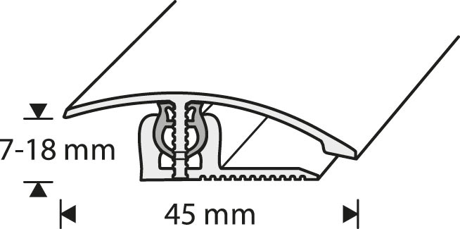 Eritasolista alakiskolla 45mm koivu tasoero 7-18mm 1800mm
