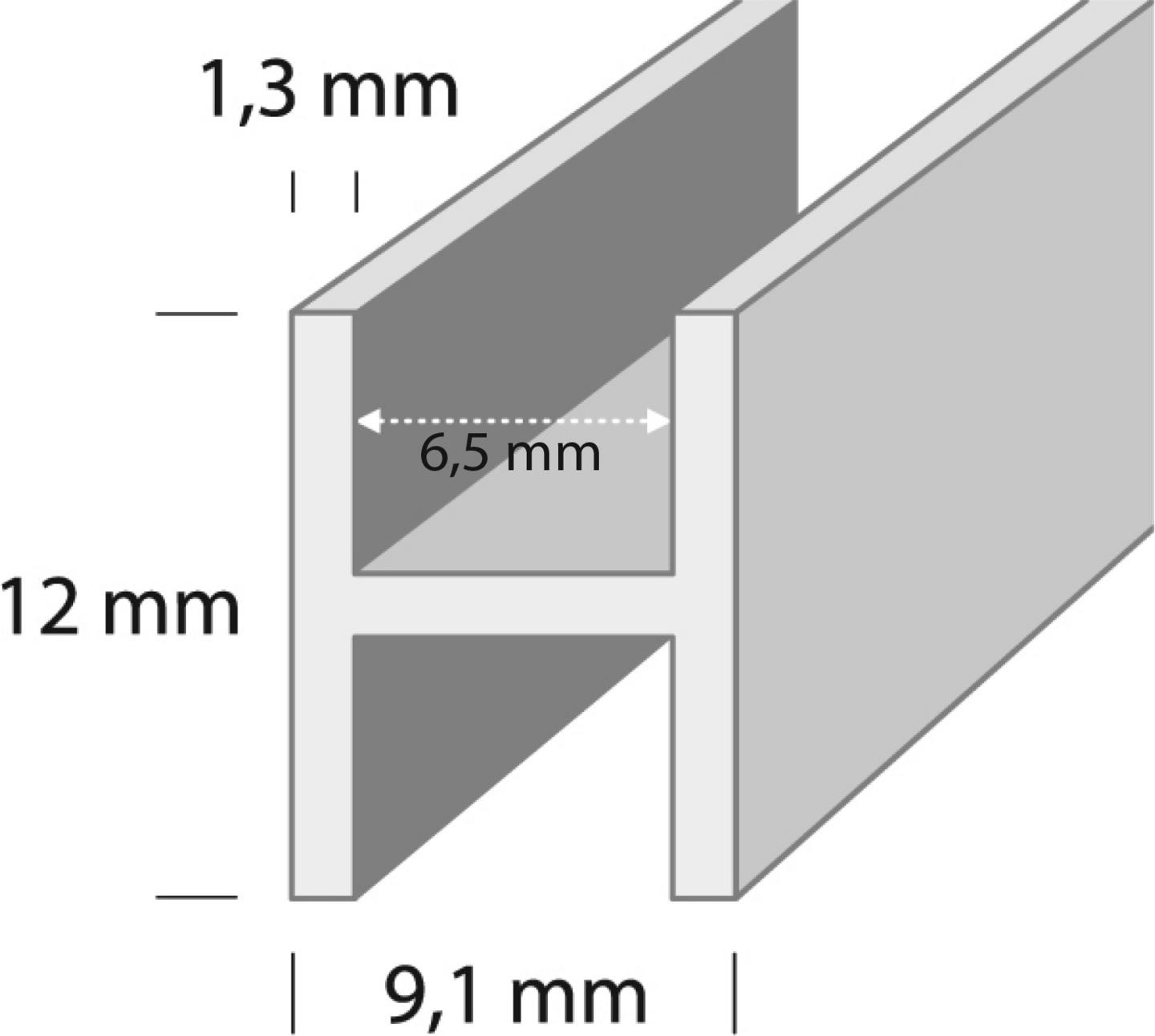 H-lista 9,1x12x1,3mm valkoinen 1m H1 W1