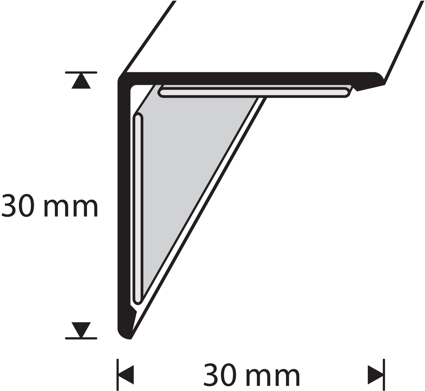 Kulmalista 30x30mm L5T BL3 3m teippikiinnitys musta