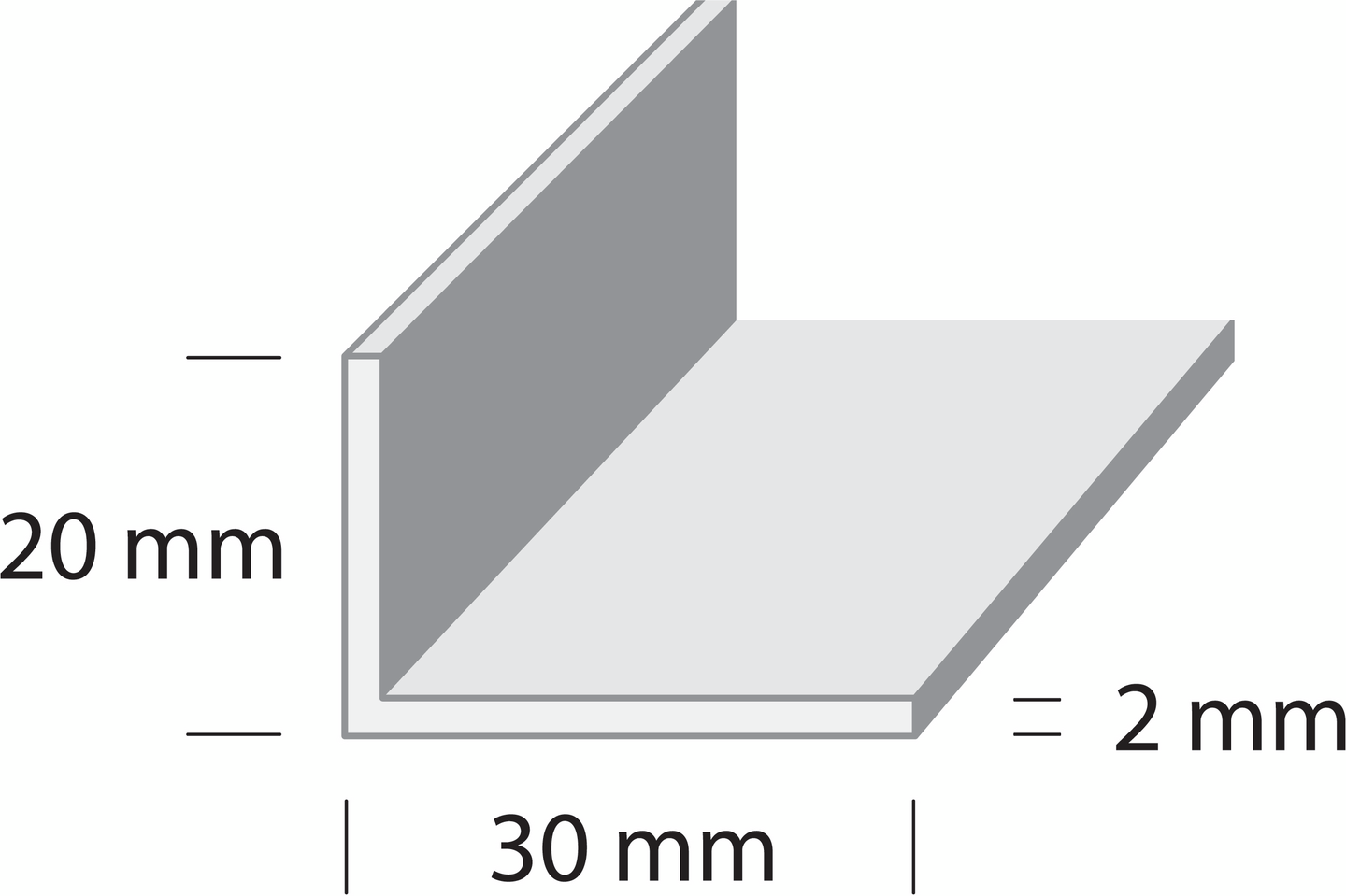 Kulmalista 20x30x2mm hopea-anodisoitu 1m L7 HE1
