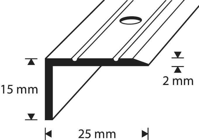 Askelkulmalista 25x15mm hopea-anodisoitu uritettu rei’itetty 1000mm