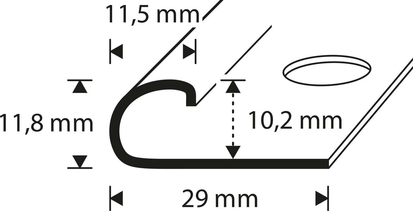 Laattalista 10mm ruostumaton teräs puolipyöreä 2700mm 6535-rst