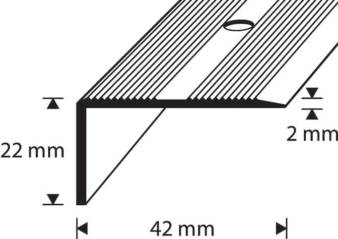 Askelkulmalista 42x22mm 0,9m kromianodisoitu alumiini rihlattu D7 KR 90