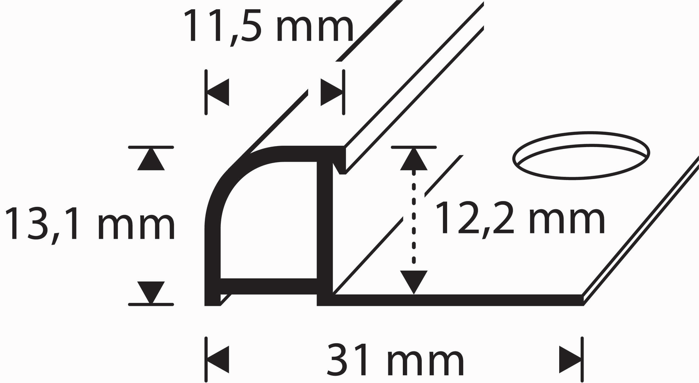 Laattalista alumiini 12mm valkoinen 2,7m 6570 White