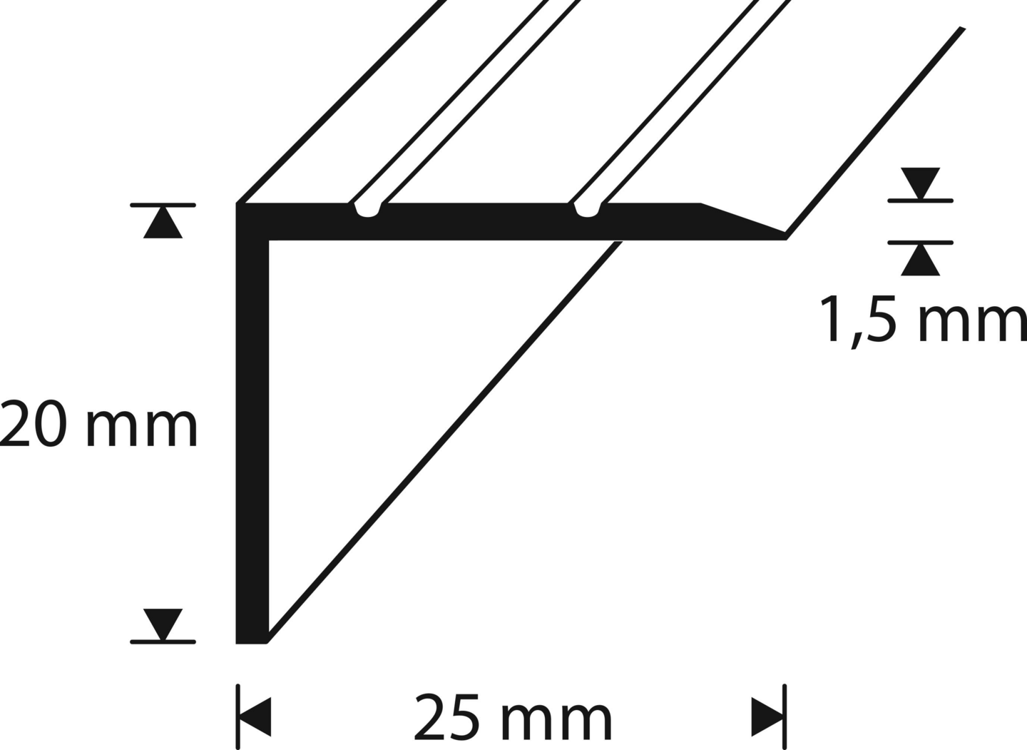 Tarra-askelkulma 25x20mm tammi 3000mm