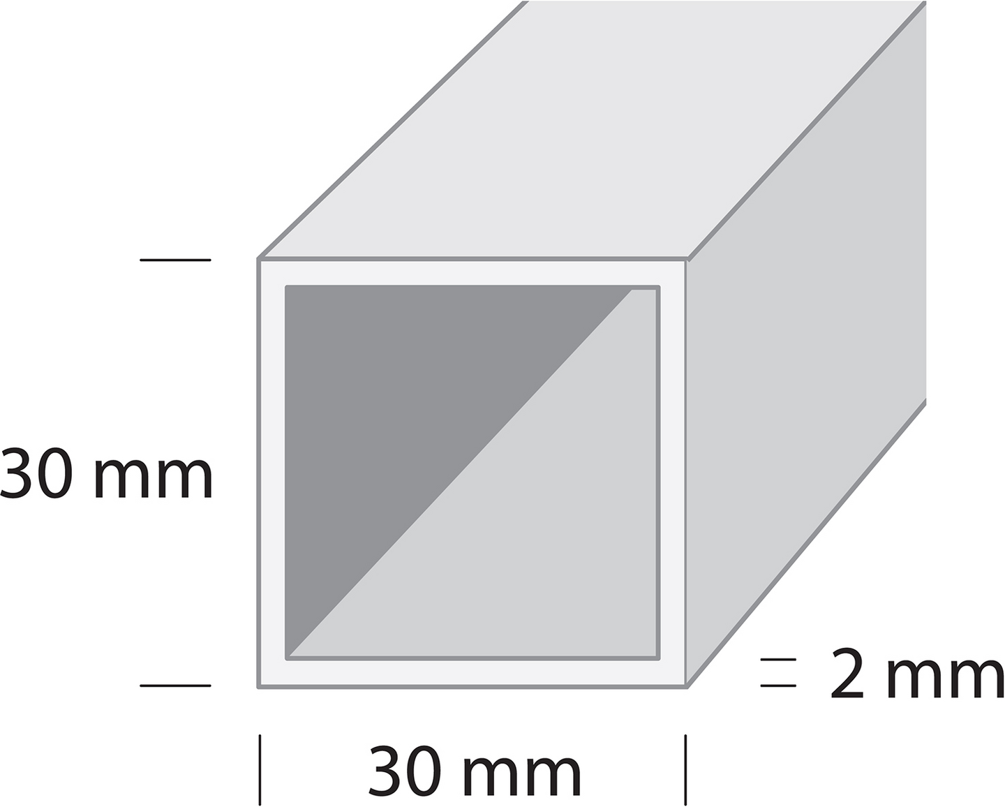 Neliöputki 30x30x2mm valkoinen 1m P2 W1