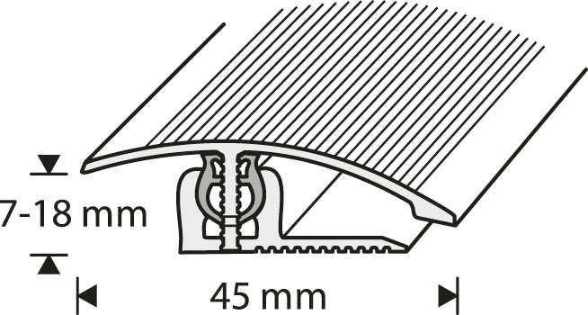 Eritasolista alakiskolla 45mm hopea-anodisoitu tasoero 7-18mm 900mm