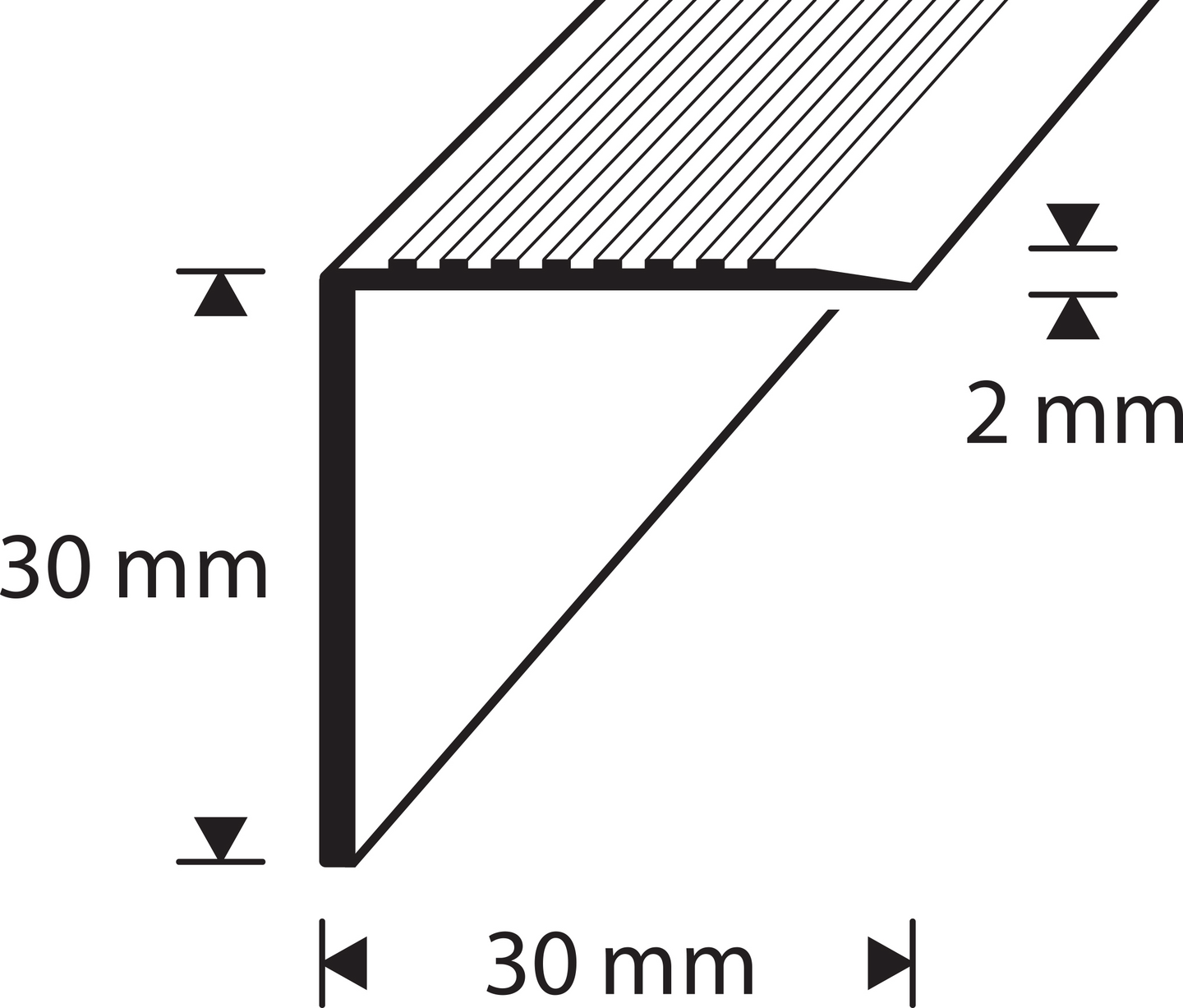 Askelkulmalista 30x30mm 2,7m kulta-anodisoitu alumiini rihlattu 7094703-R