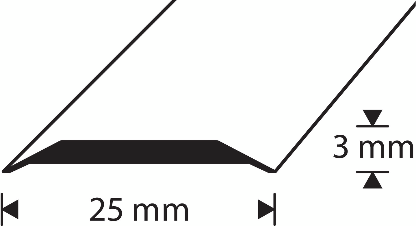 Saumalista 25mm 1,8m reiätön alumiini Nordic graphite A1 NG 180-R