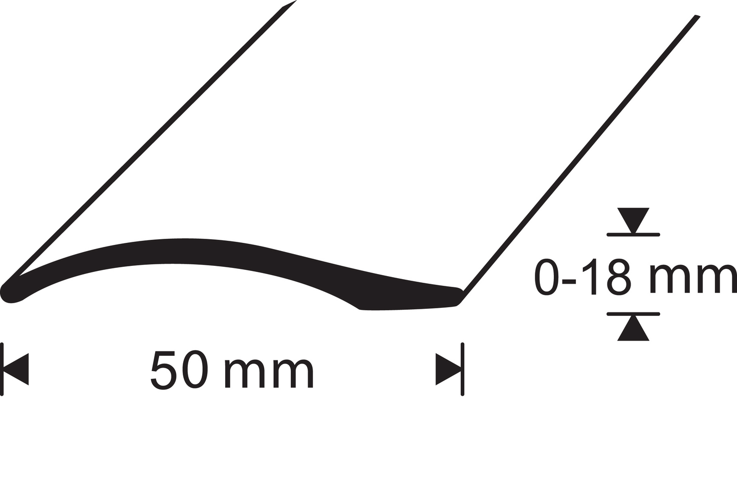 Tarra-eritasolista 50mm B10 0-18mm 180cm Light Oak