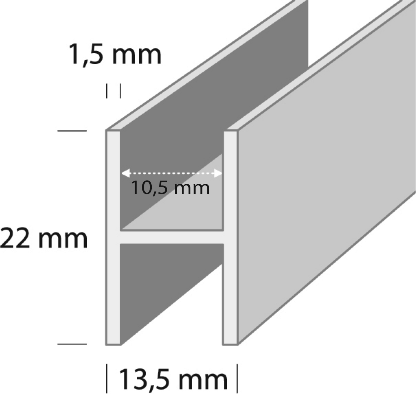 H-lista13,5x22x1,5mm hopea-anodisoitu 2m H2 HE2