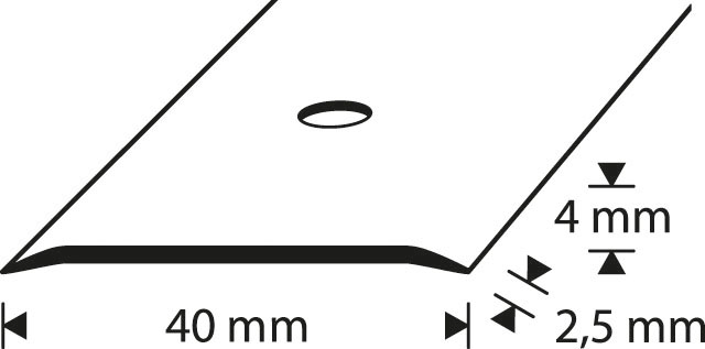 Saumalista 40mm hopea-anodisoitu sileä rei’itetty 1000mm
