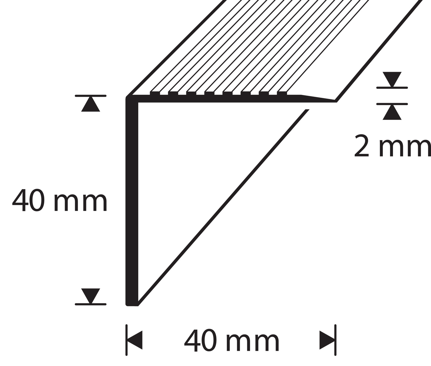 Askelkulmalista 40x40mm Nordic graphite uritettu 2000mm