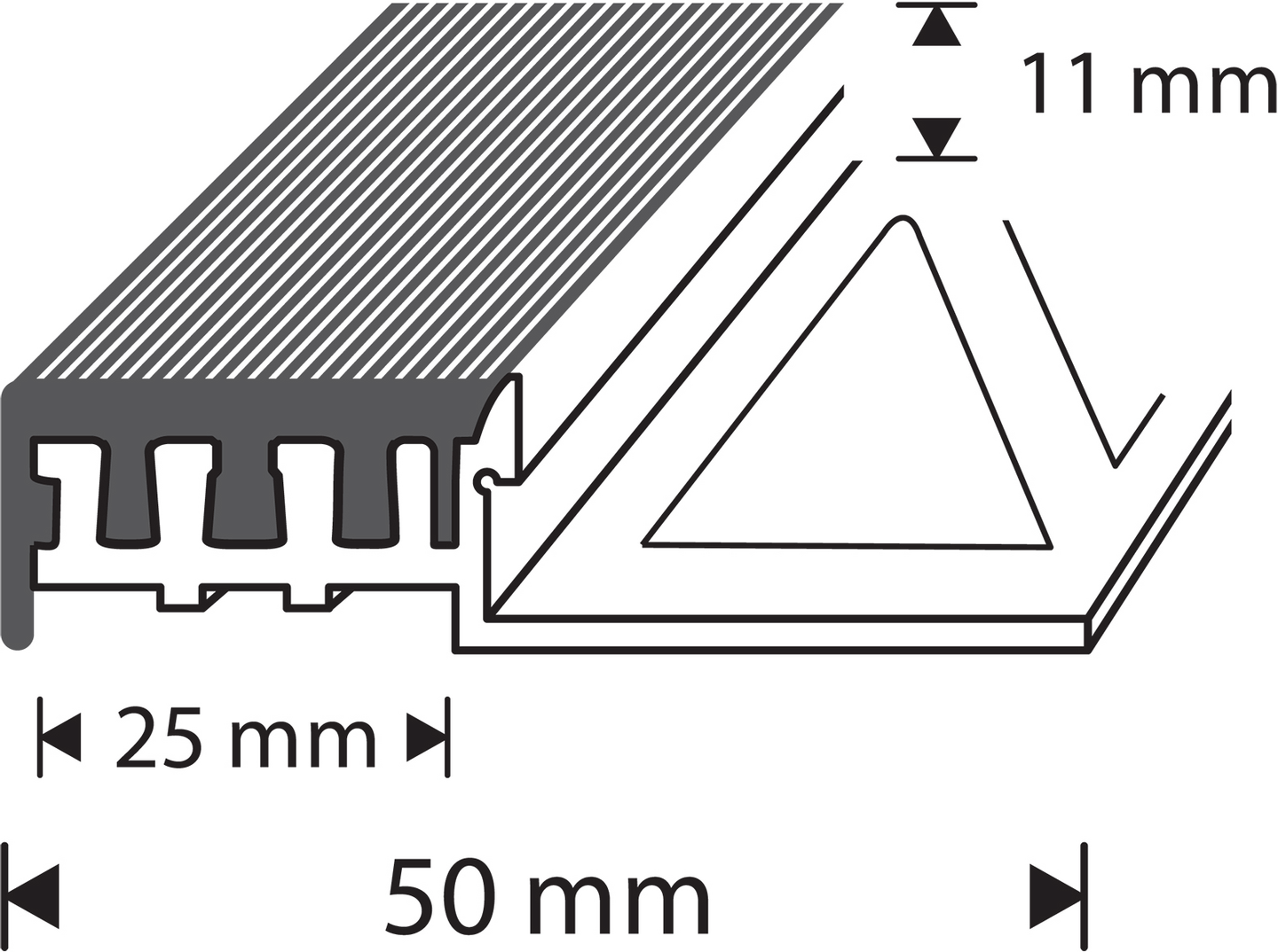 Laatta-askelkulma 10mm 2,5m alumiini liukueste 6590 Harmaa