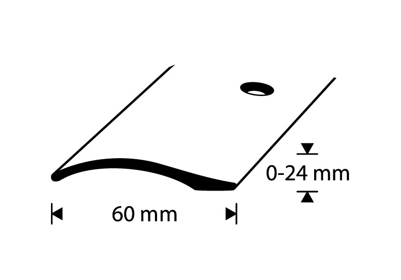 Eritasolista 60mm kromi-anodisoitu tasoero 0-24mm sileä 1000mm