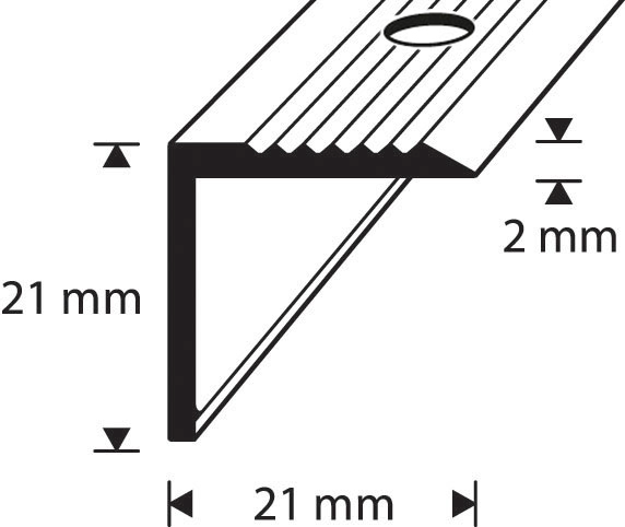 Askelkulmalista 21x21mm messinki uritettu rei’itetty 3000mm