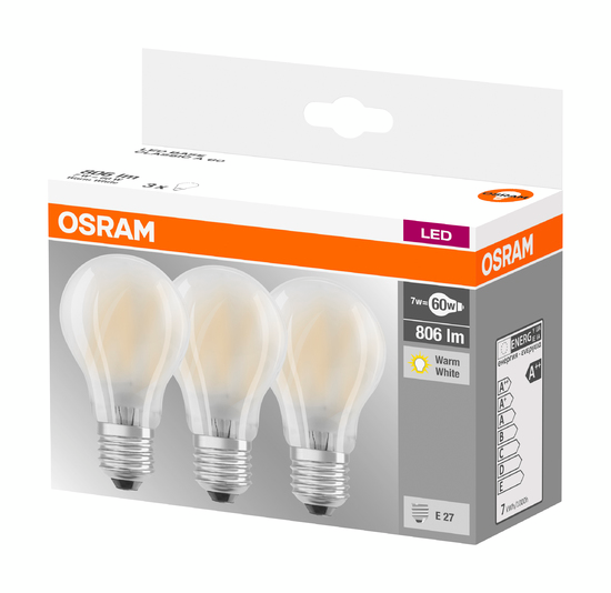 LEDLAMPA OSRAM NORMAL MATT E27 CL A 60 3ST