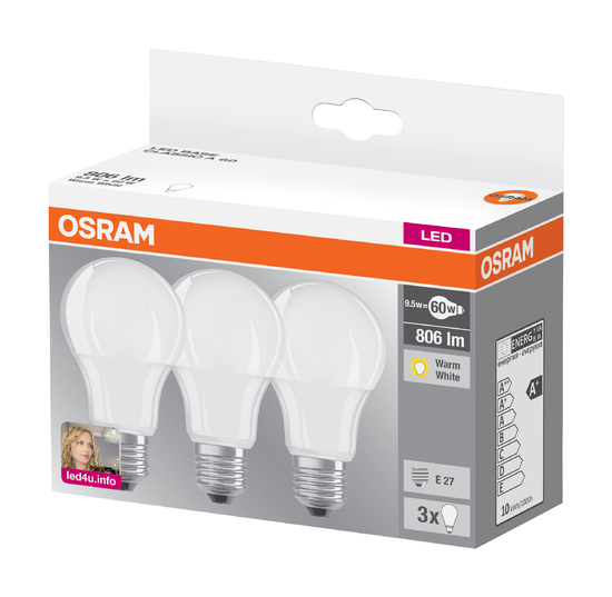 LED-LAMPA NORM 9,5W E27 MATT STAR 60 OSRAM 9,5W E27 3ST