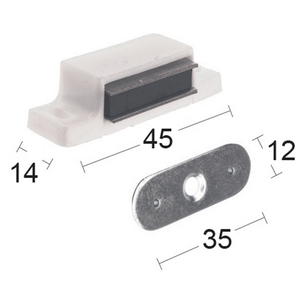 MAGNETLÅS 4KG VIT 2030  2P PLAST