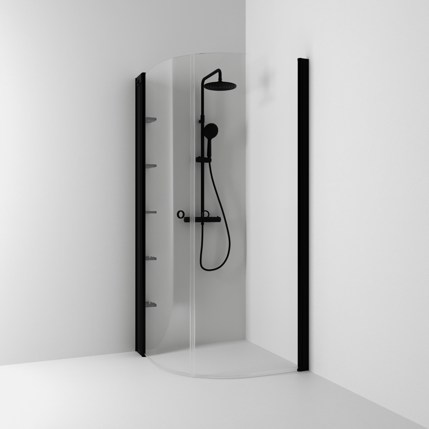 HÖRNDUSCH SVEDBERGS SKOGA HALVRUND SVART, MATT KLAR INTHT 80X90X198CM