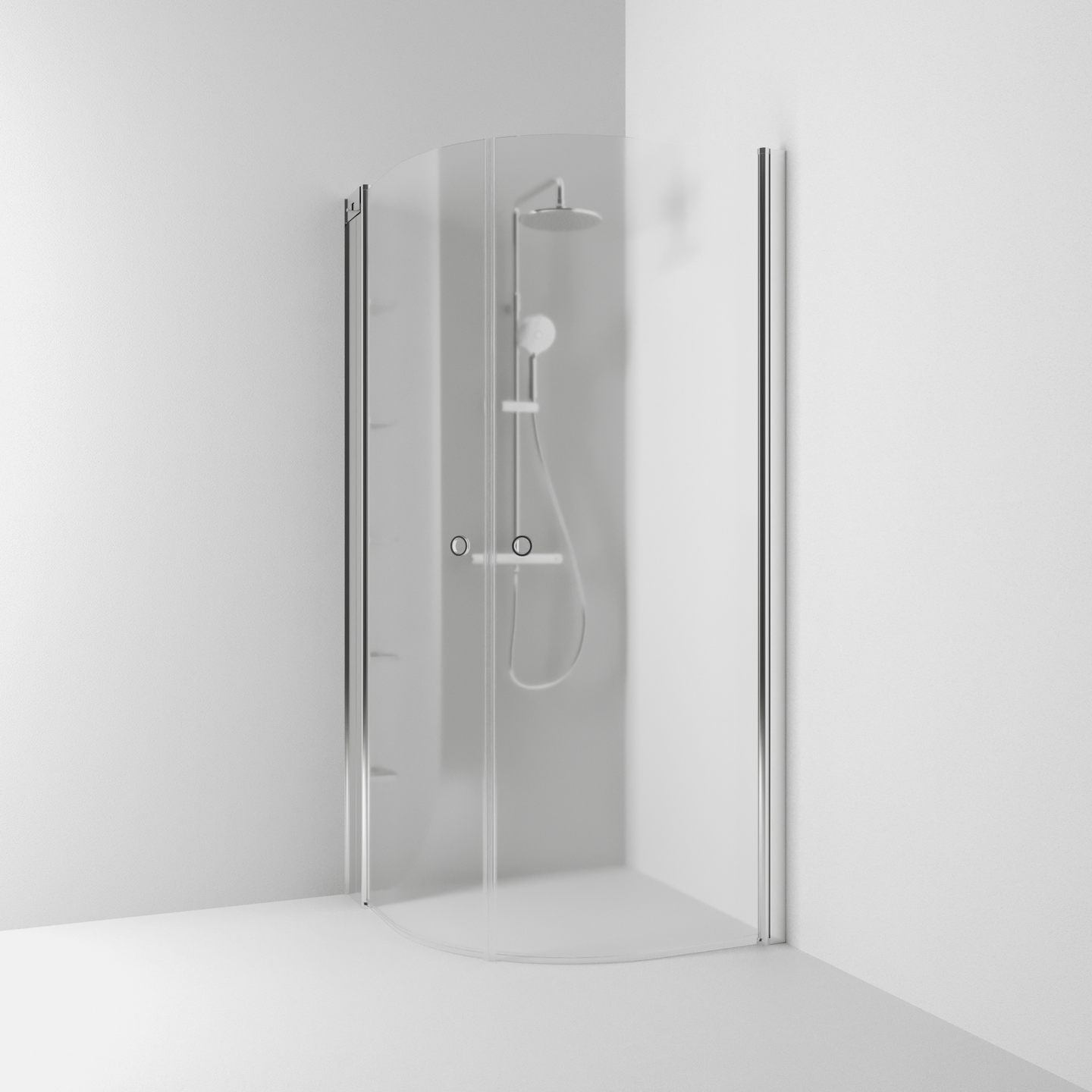 HÖRNDUSCH SVEDBERGS SKOGA HALVRUND ALU BLANK FROST INTHT 80X198X80CM