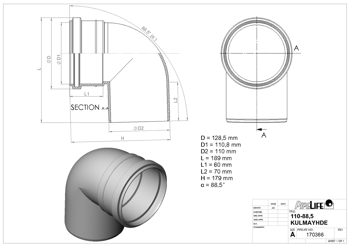 Kulmayhde 110x88,5 Pipelife
