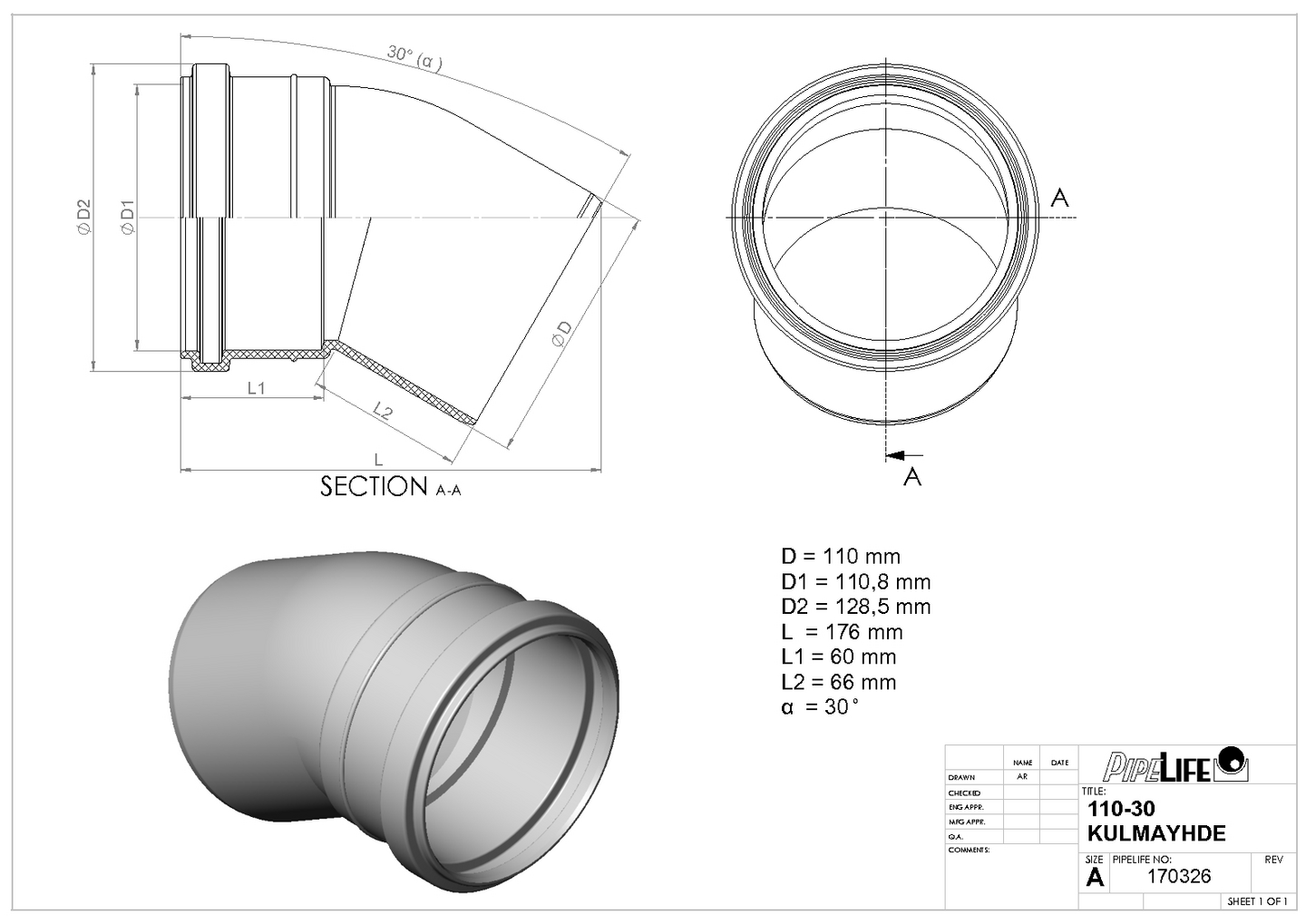 Kulmayhde Pipelife 110x30