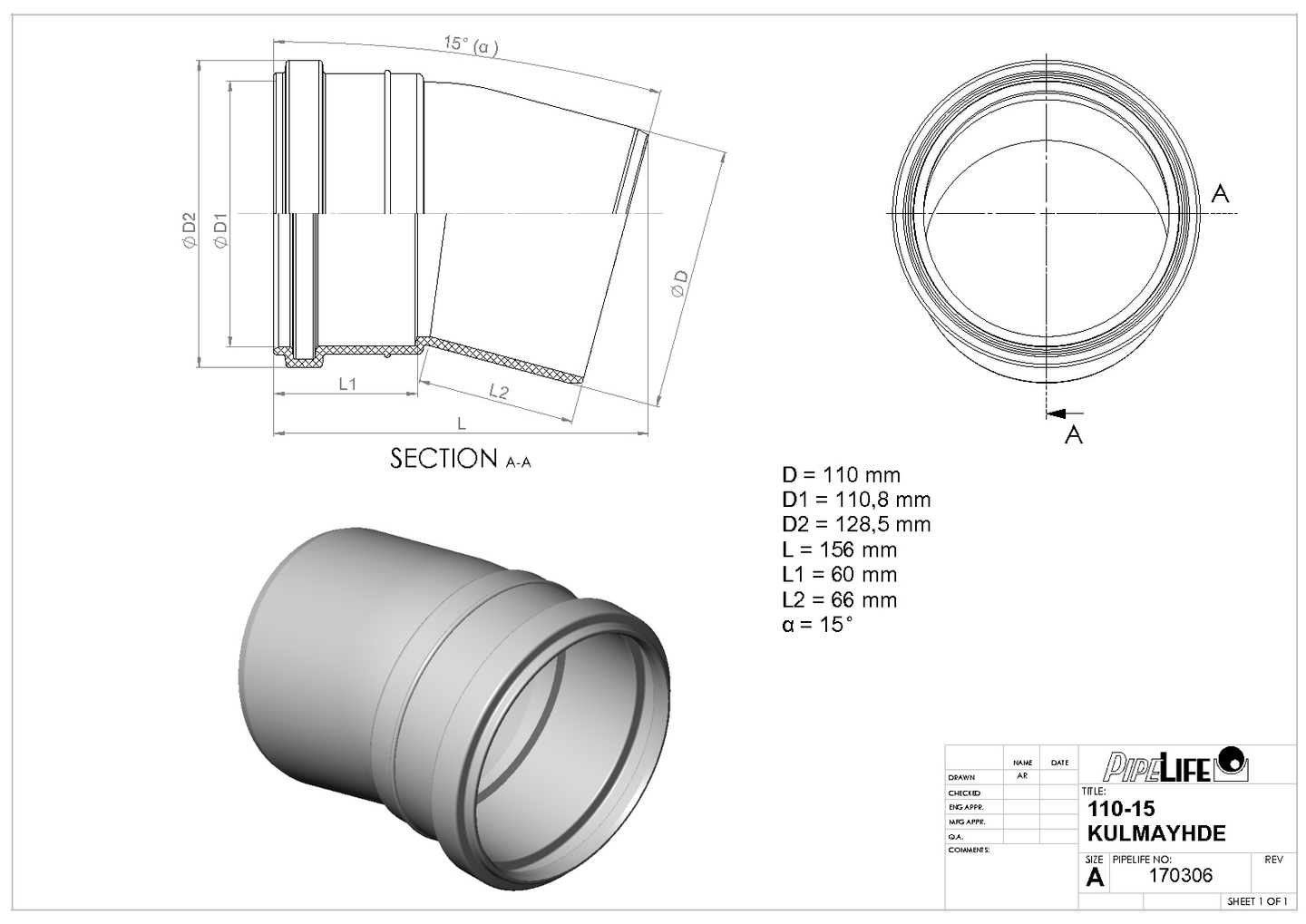 Kulmayhde Pipelife 110x15