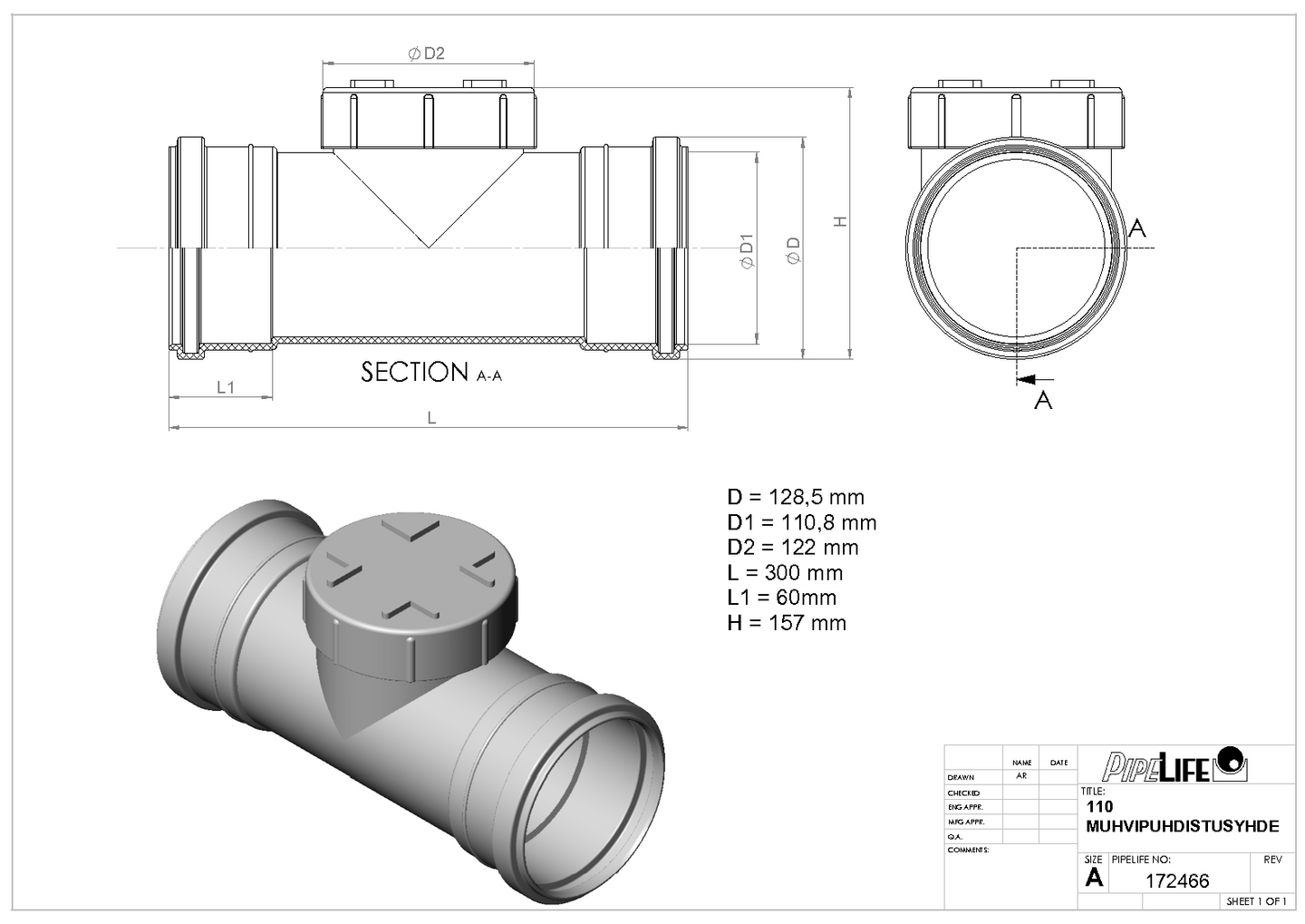 Ht-muhvipuhdistusputki Pipelife 110 Pp 2470186