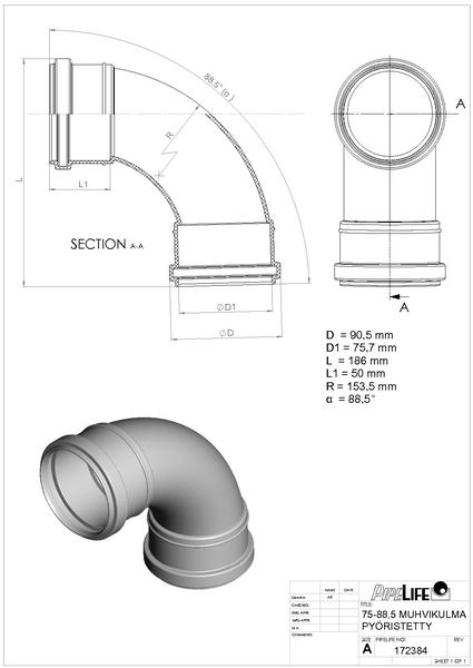 HT-muhvikulma Pipelife 75x88,5 PP