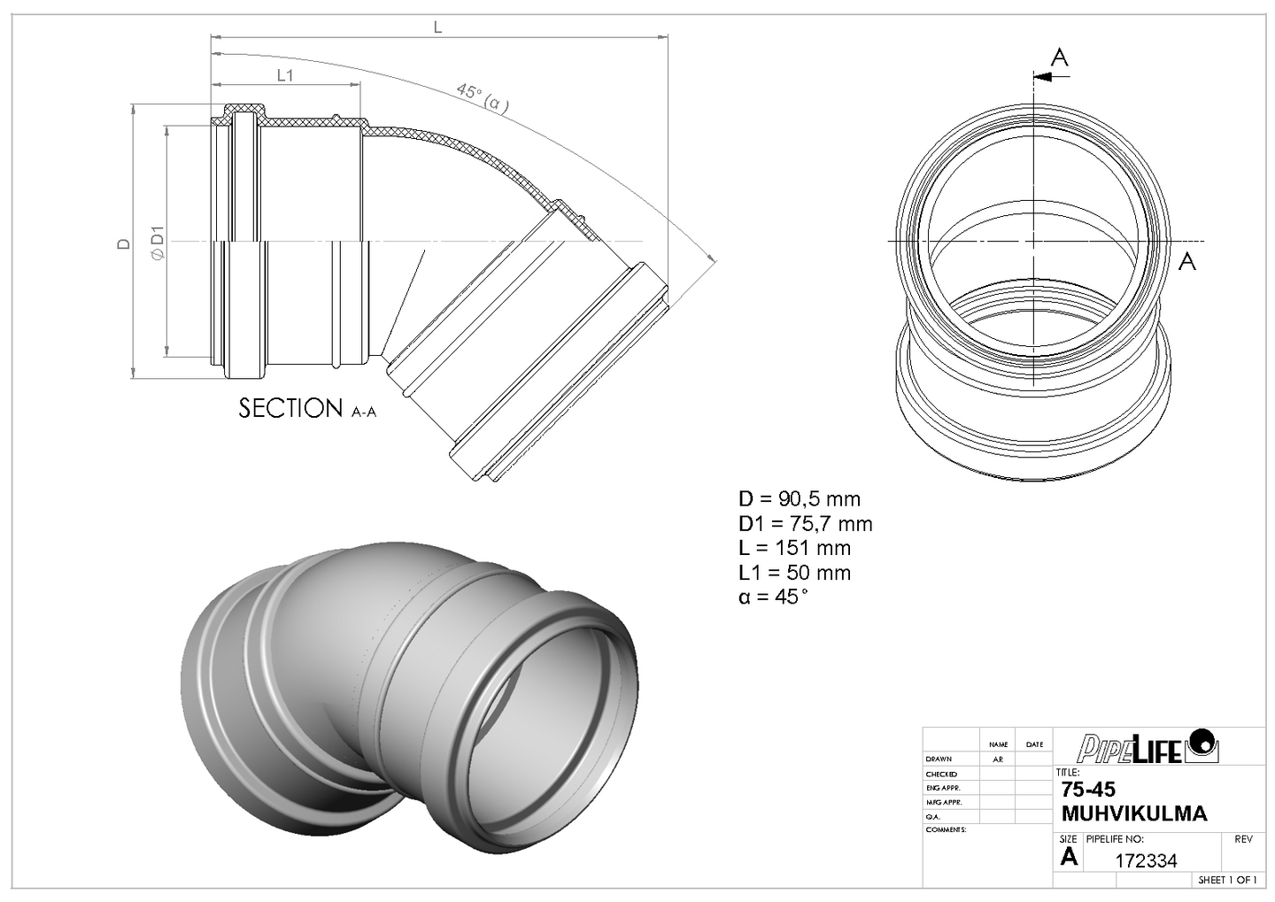 HT-muhvikulma Pipelife 75x45 PP