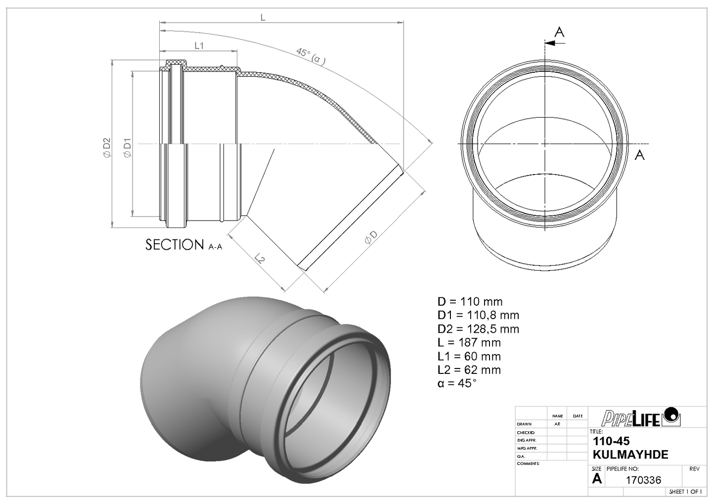 Kulmayhde Pipelife 110x45