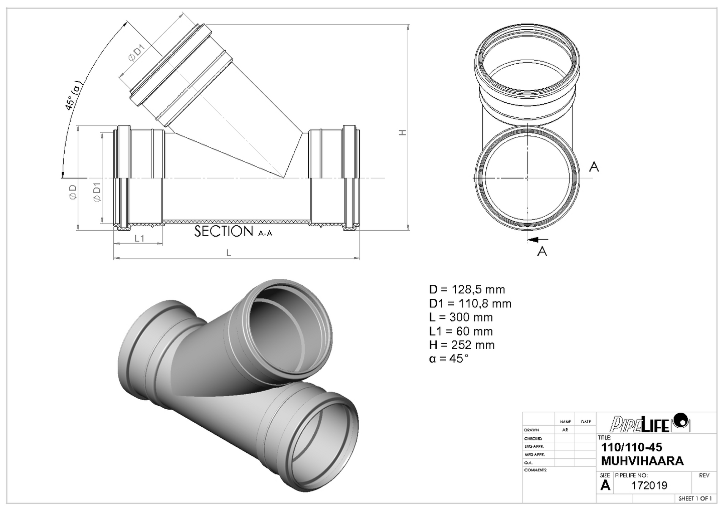 Muhvihaara Pipelife 110x110x45 PP