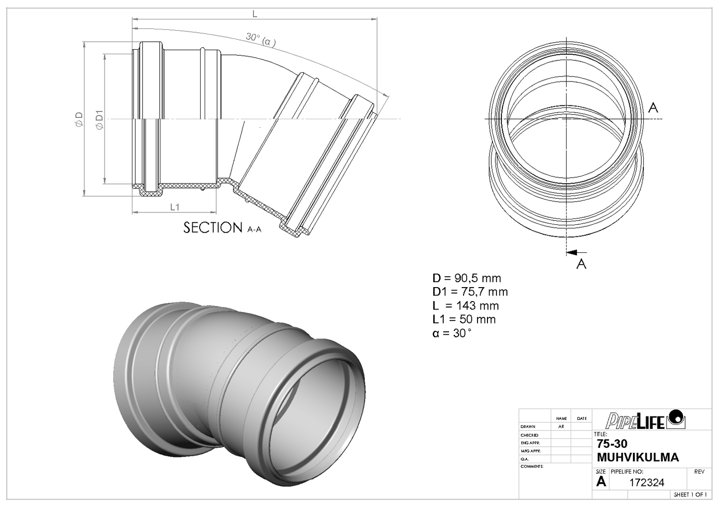 HT-muhvikulma Pipelife 75x30 PP