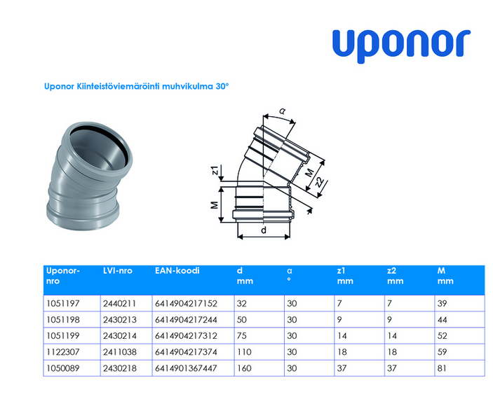 Viemärin muhvikulma Pipelife 32x30 valkoinen