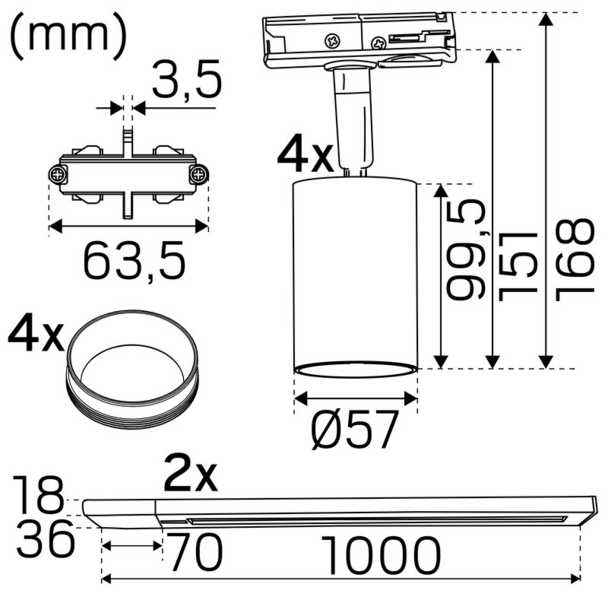 Kohdevalaisin Hide-a-lite Focus Track GU10 Kit 4-os 1-vaihe musta