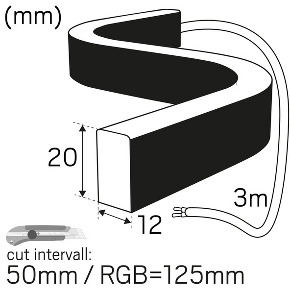 Valoprofiili/-nauha Hide-a-lite Ledstrip 24V Neon Side IP67 3000K 5m