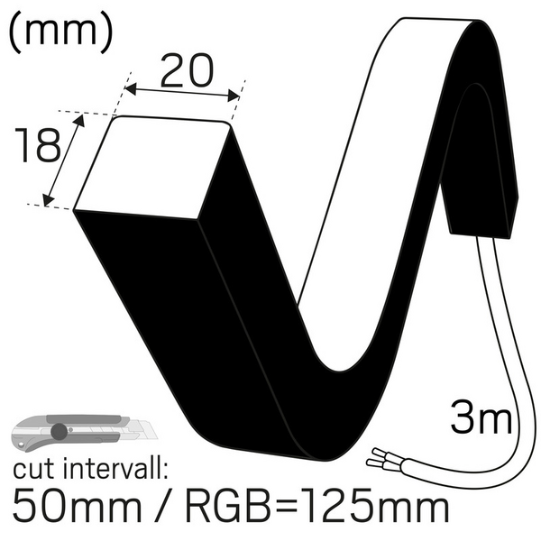 Valoprofiili/-nauha Hide-a-lite Ledstrip 24V Neon Top IP67 3000K 5m