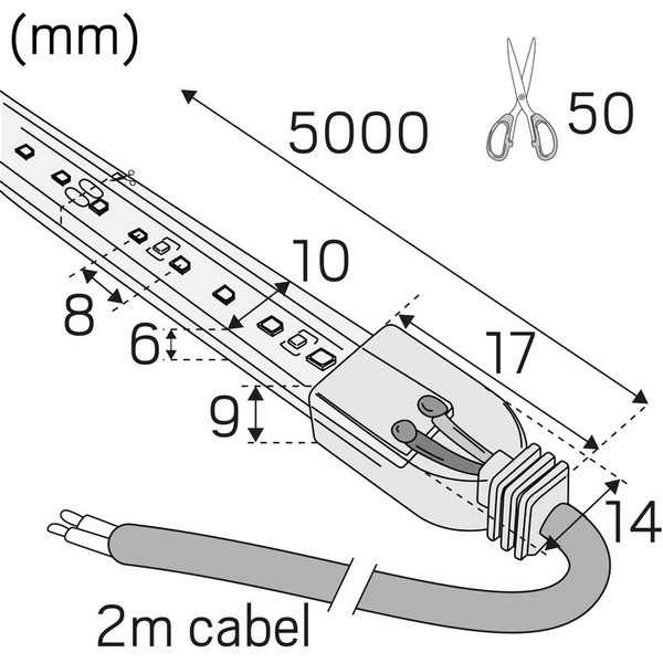 Valoprofiili/-nauha Hide-a-lite Ledstrip 24V IP67 Mid 2700K 5m
