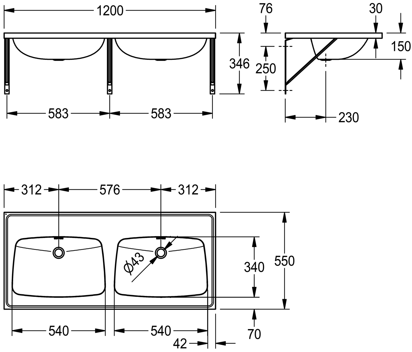 Sarjapesuallas KWC 1200 kaksi allasta