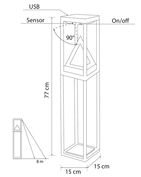 Solar-pylväsvalaisin Airam Pilar USB-ladattava