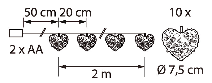 Rottinkisydänsarja Airam Iisa 10 led paristokäyttöinen