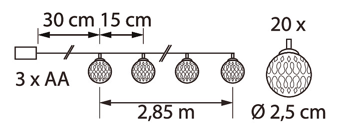 Metallipallosarja Airam Elsa 20 led hopea