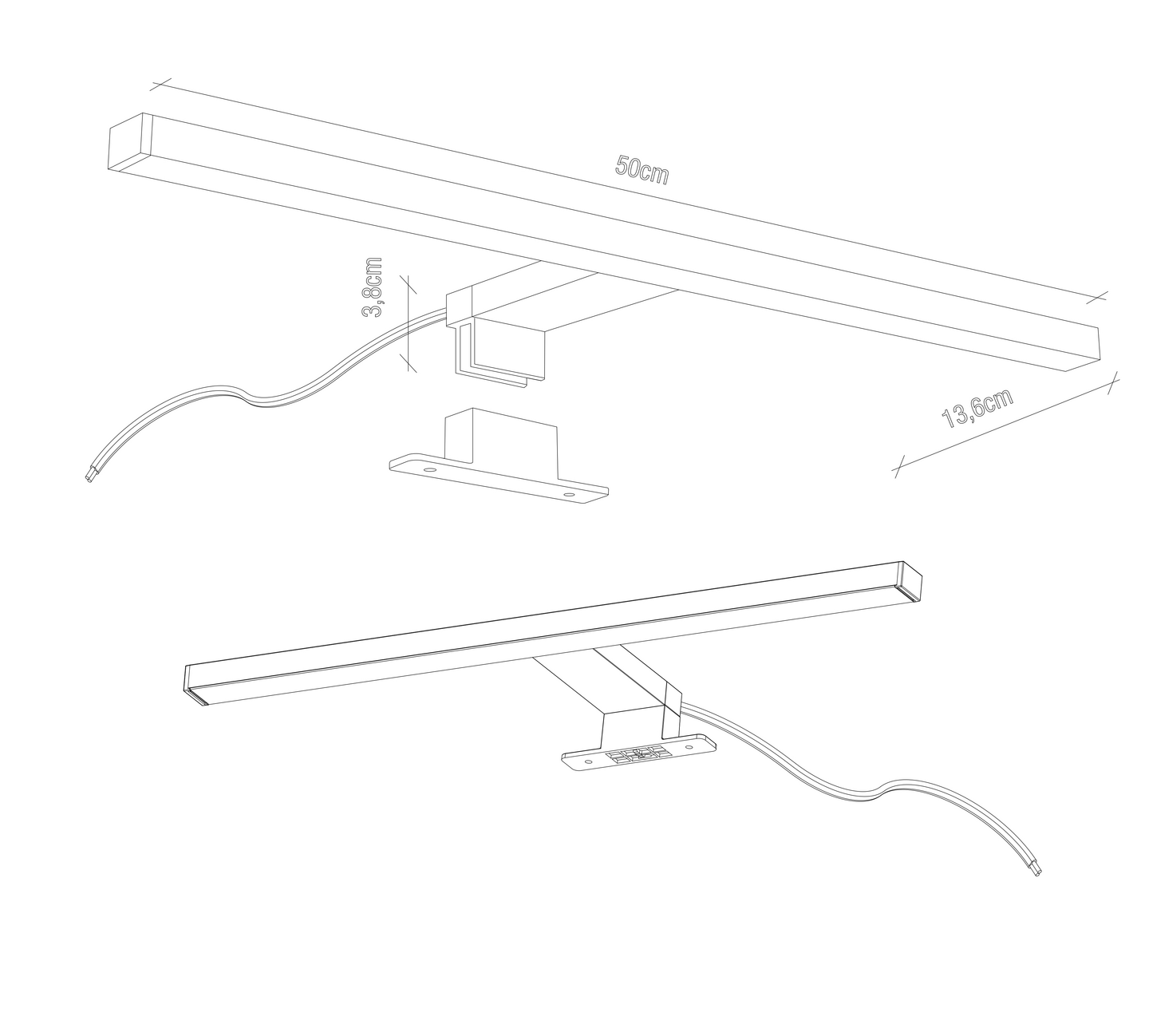 Kylpyhuonevalaisin Cello Spa Capo 500mm 600lm led musta IP44 himmennettävä